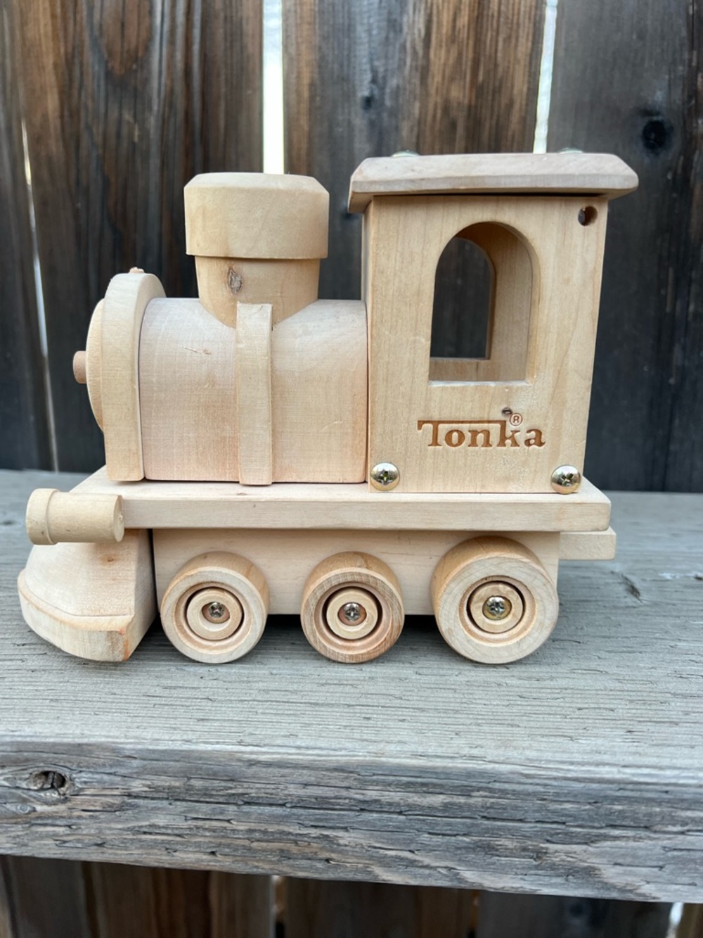 Vintage Tonka Real Wood Train Toy Natural Unpainted Light Pine Engine Tanker